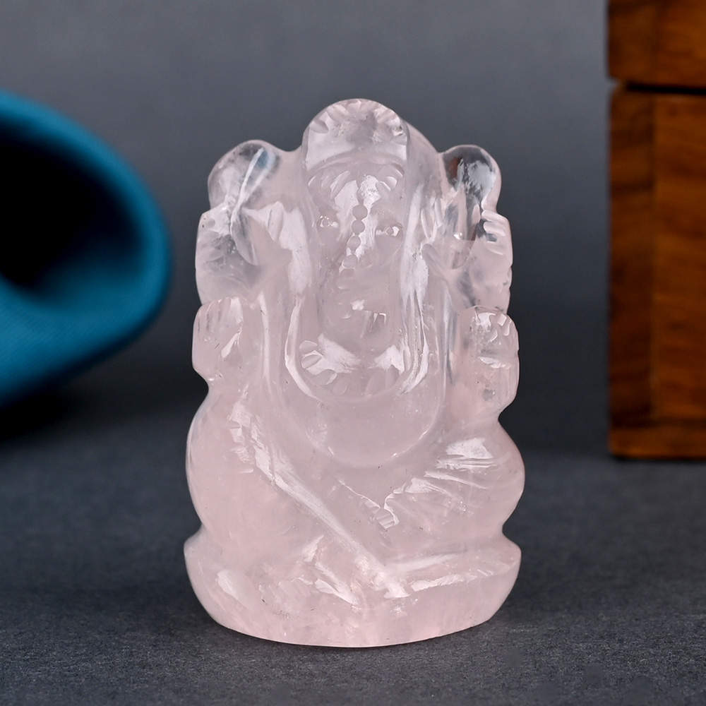 Rose Quartz Ganesha Idol - 38 gms