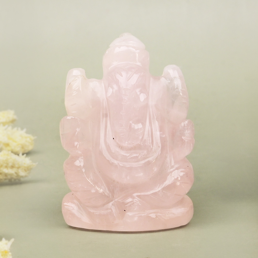 Rose Quartz Ganesha Idol - 58 gms