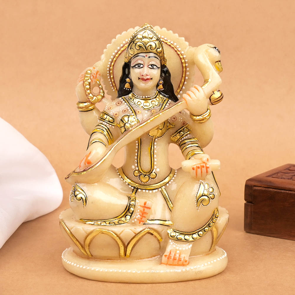 Saraswati Idol in Ivory Yellow Jade Stone - 810 gms