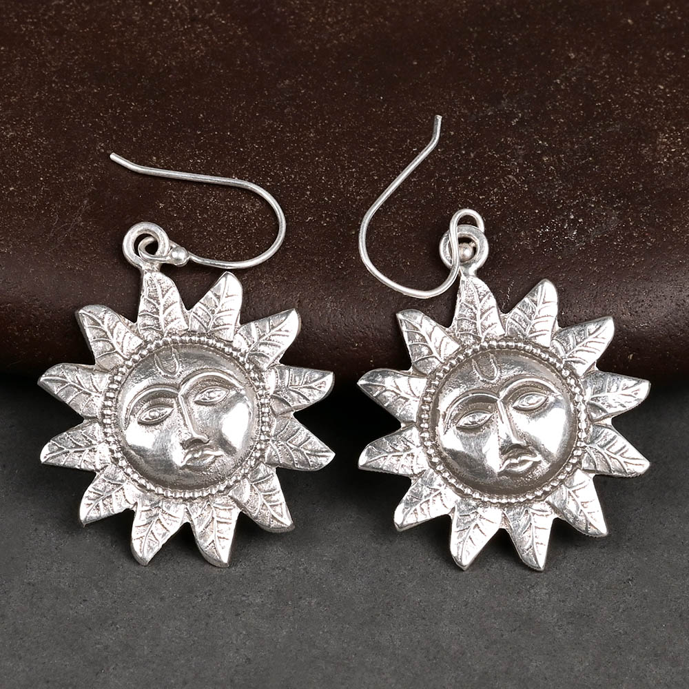 Surya Face Silver Earrings