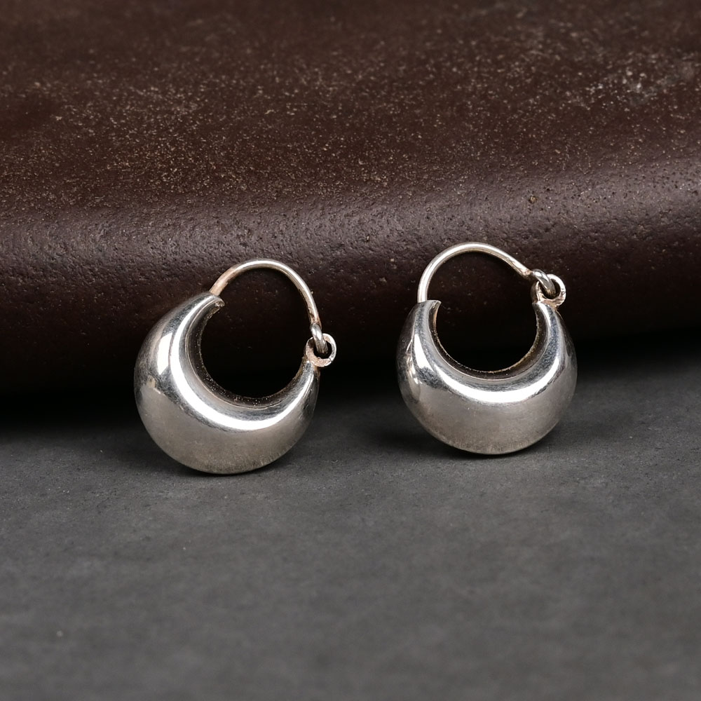 Ardha Chandra Crescent Moon Silver Earrings