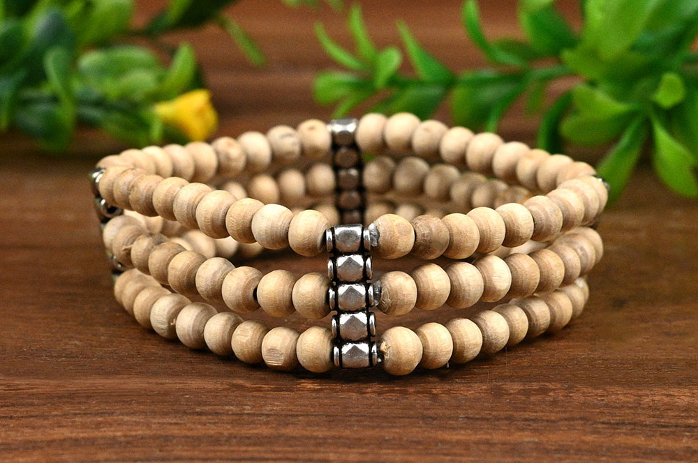 3 Layers Tulsi Bracelet with German Silver Spacers