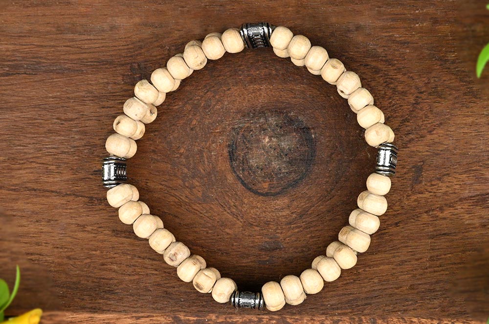 Two Layers Tulsi Bracelet with German Silver Spacers