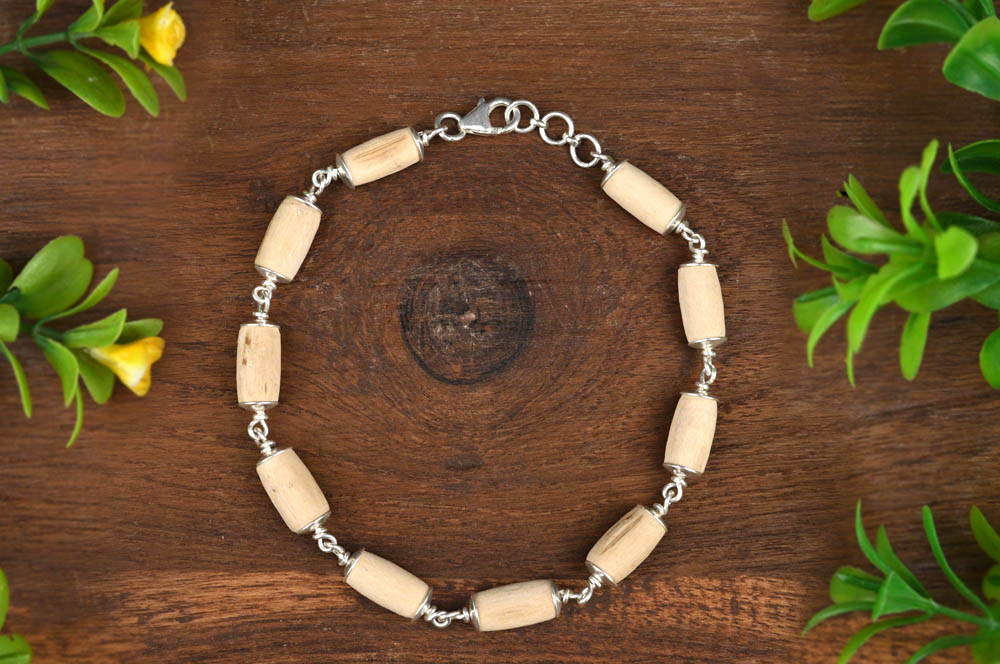 Tulsi Cylindrical Beads 925 Silver Caps Bracelet