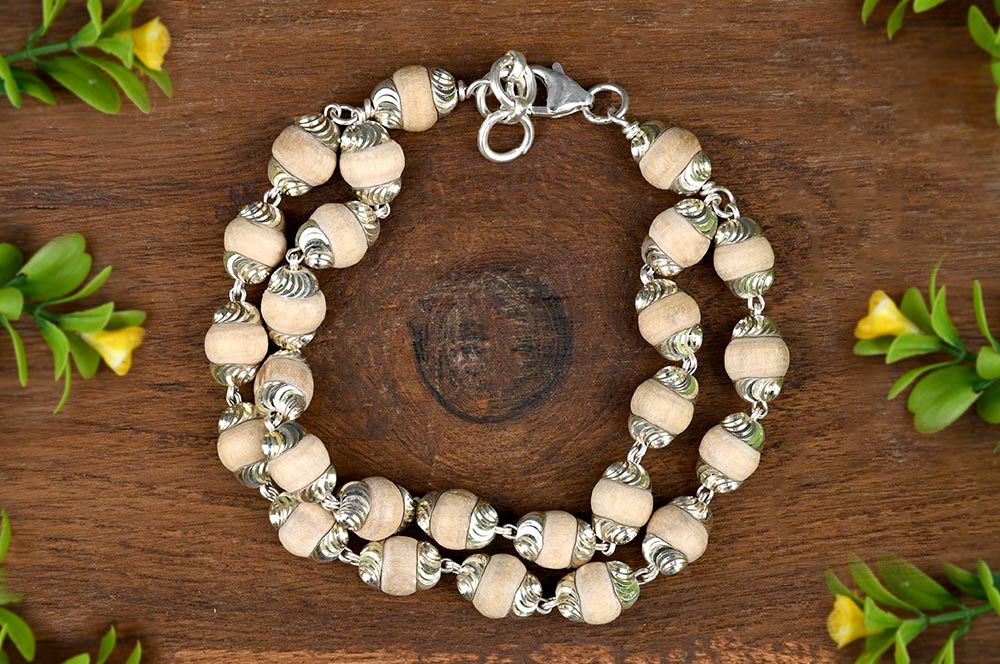 Double Layer Tulsi 925 Silver Designer Caps Bracelet