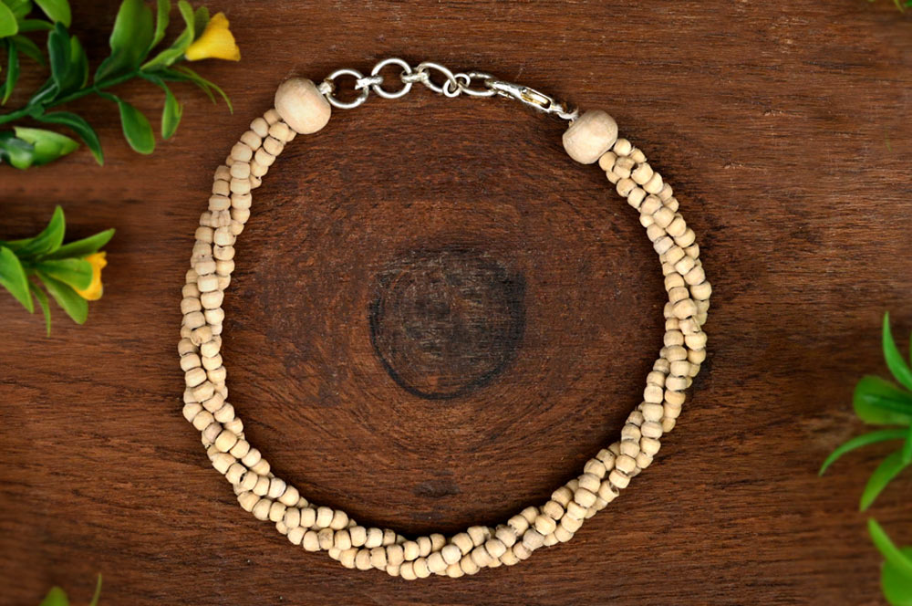 Triple Layer Twisted Tulsi Beads Bracelet