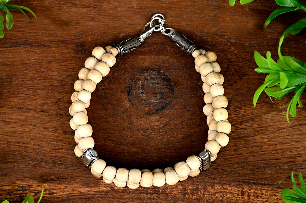 Triple Layer Tulsi Bracelet with German Silver Spacers & Clasp