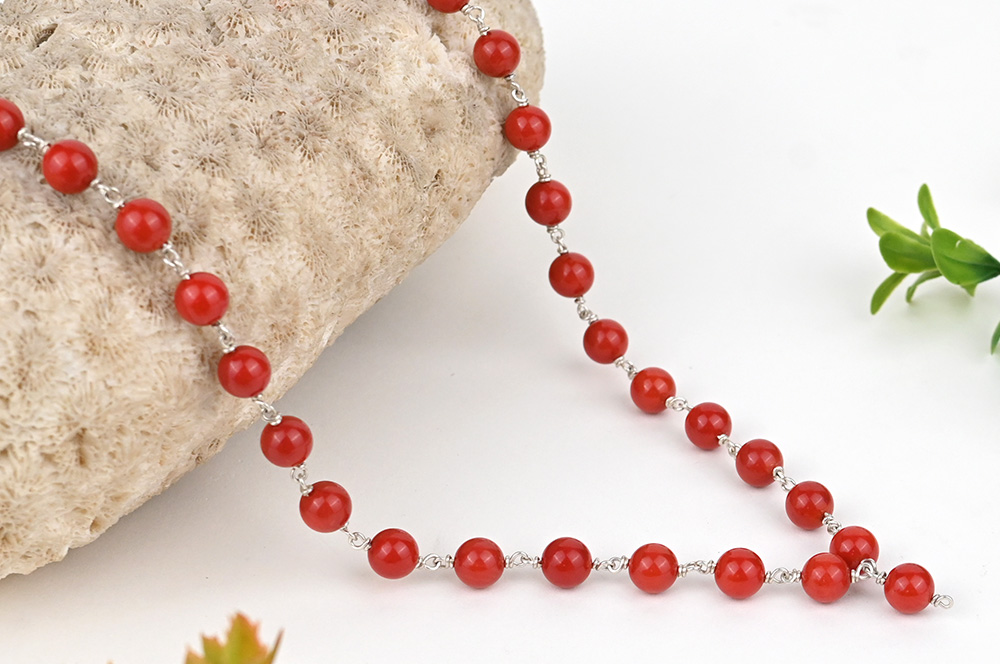 Coral Mala in 925 Silver Wire