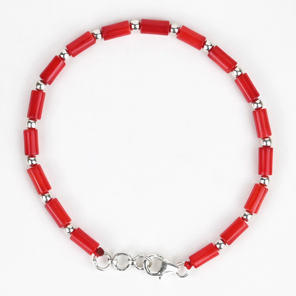 Coral Cylindrical Shaped 925 Silver Balls Bracelet