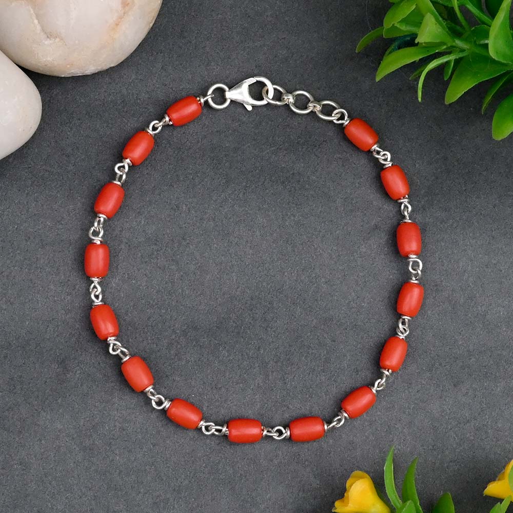 Coral Drum Shape 925 Silver Wire Bracelet