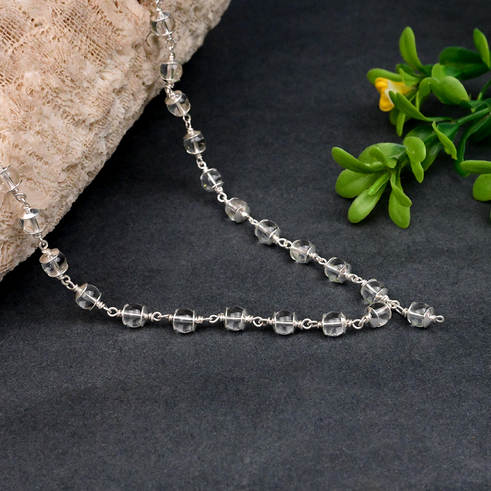 Sphatik Mala in Silver Caps (6 mm)