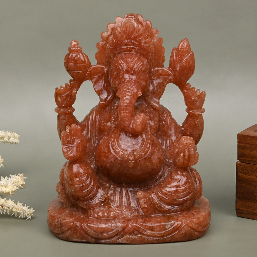 Natural Sunstone Ganesha Idol - 847 gms