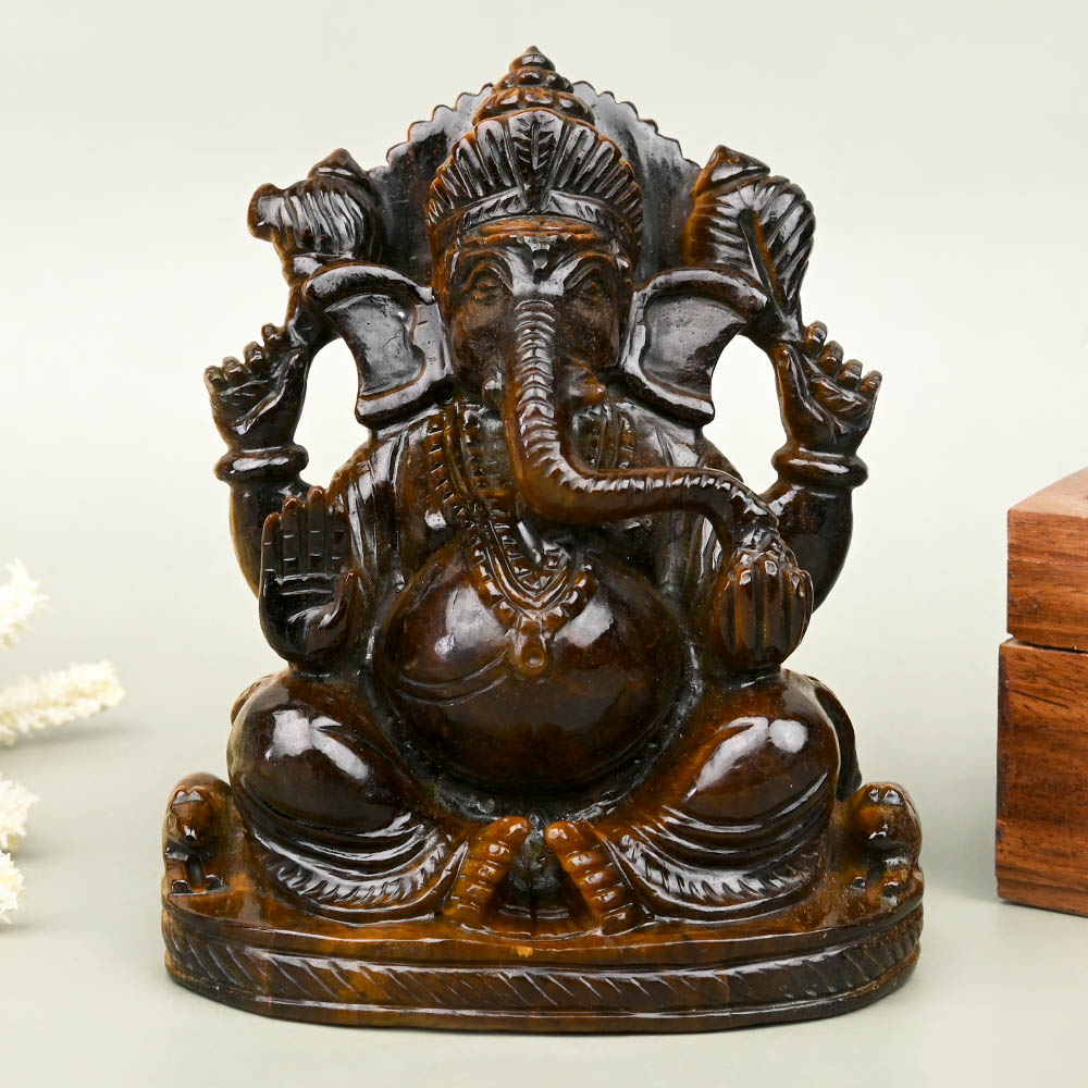 Tiger Eye Ganesh Idol - 608 gms