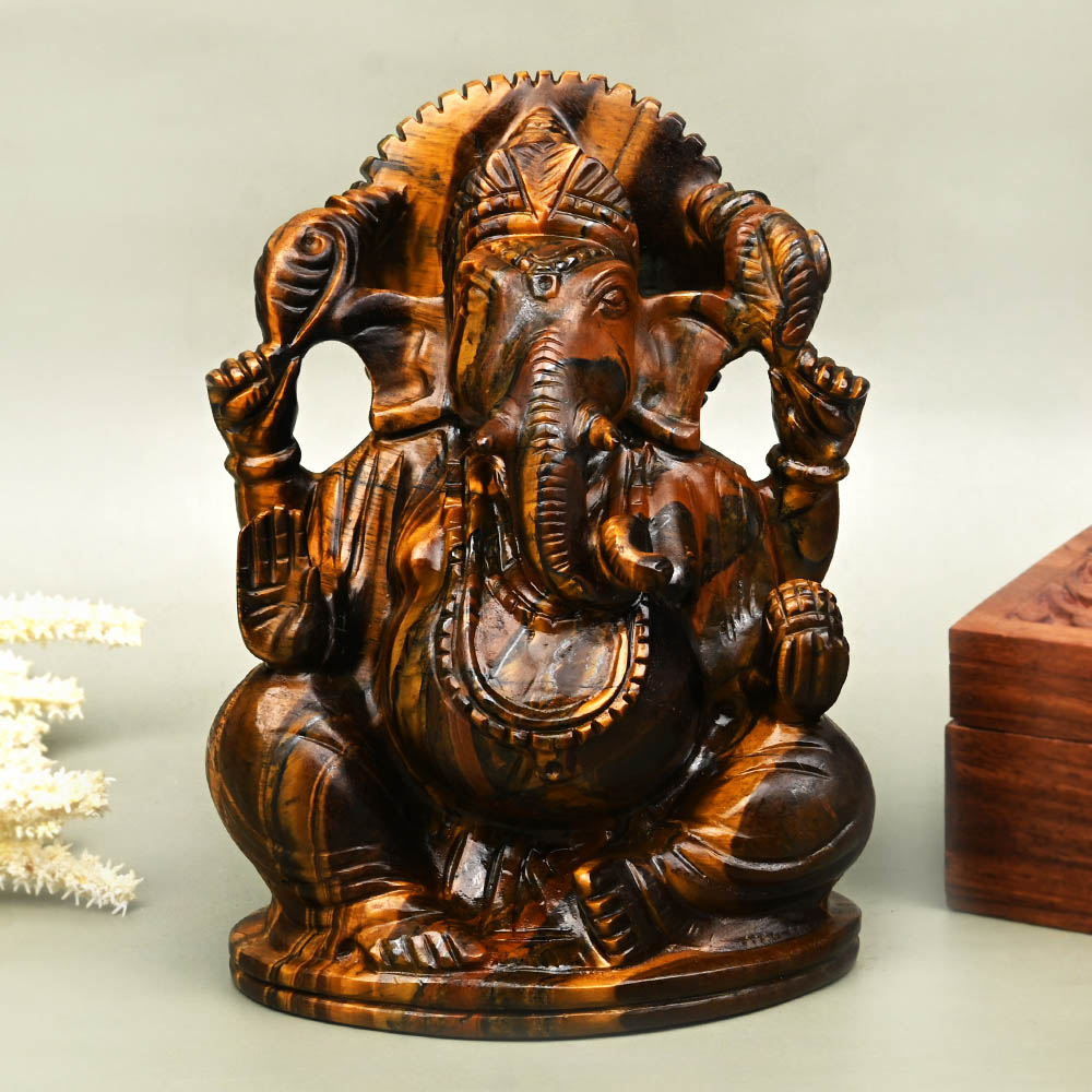Tiger Eye Ganesh Idol - 1.418 kgs