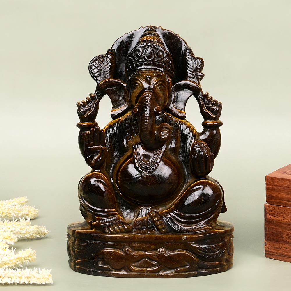 Tiger Eye Ganesh Idol - 848 gms