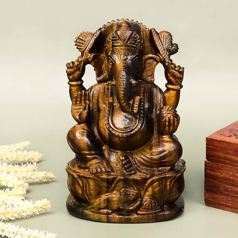 Tiger Eye Ganesh Idol - 915 gms
