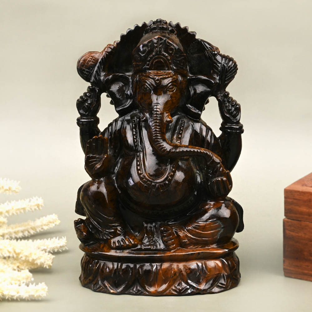 Tiger Eye Ganesh Idol - 931 gms