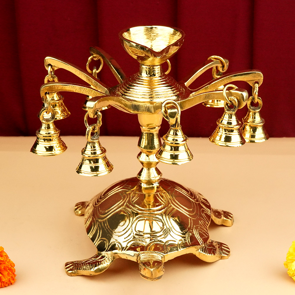Brass Vastu Kurma Brass Diya With Bells