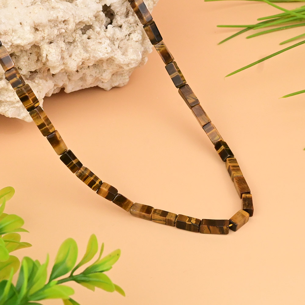 Tiger Eye Rectangular Beads Necklace