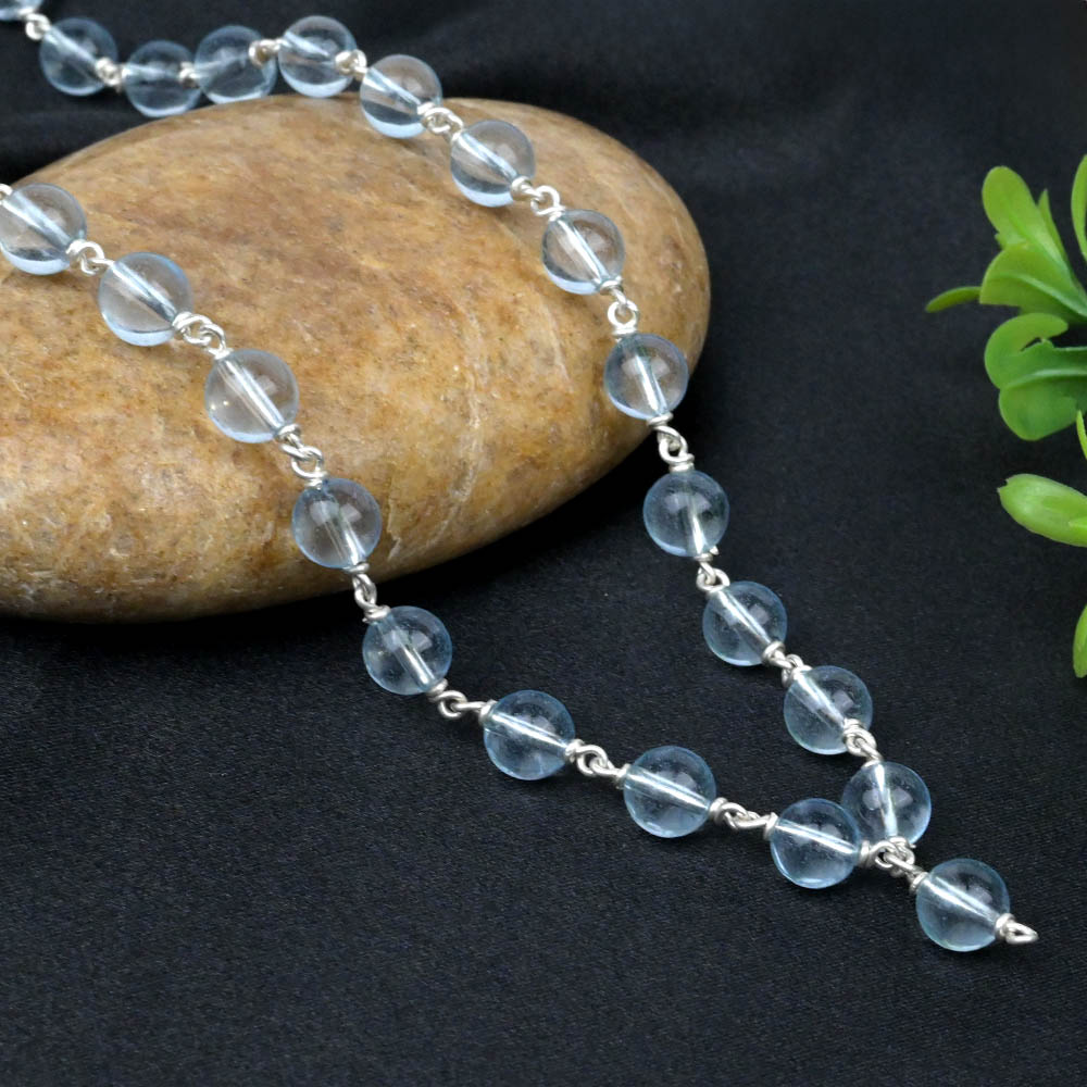 Buy Natural Blue Topaz 925 Silver Wire Mala from Rudra Centre (Rudraksha Ratna) at reasonable prices.