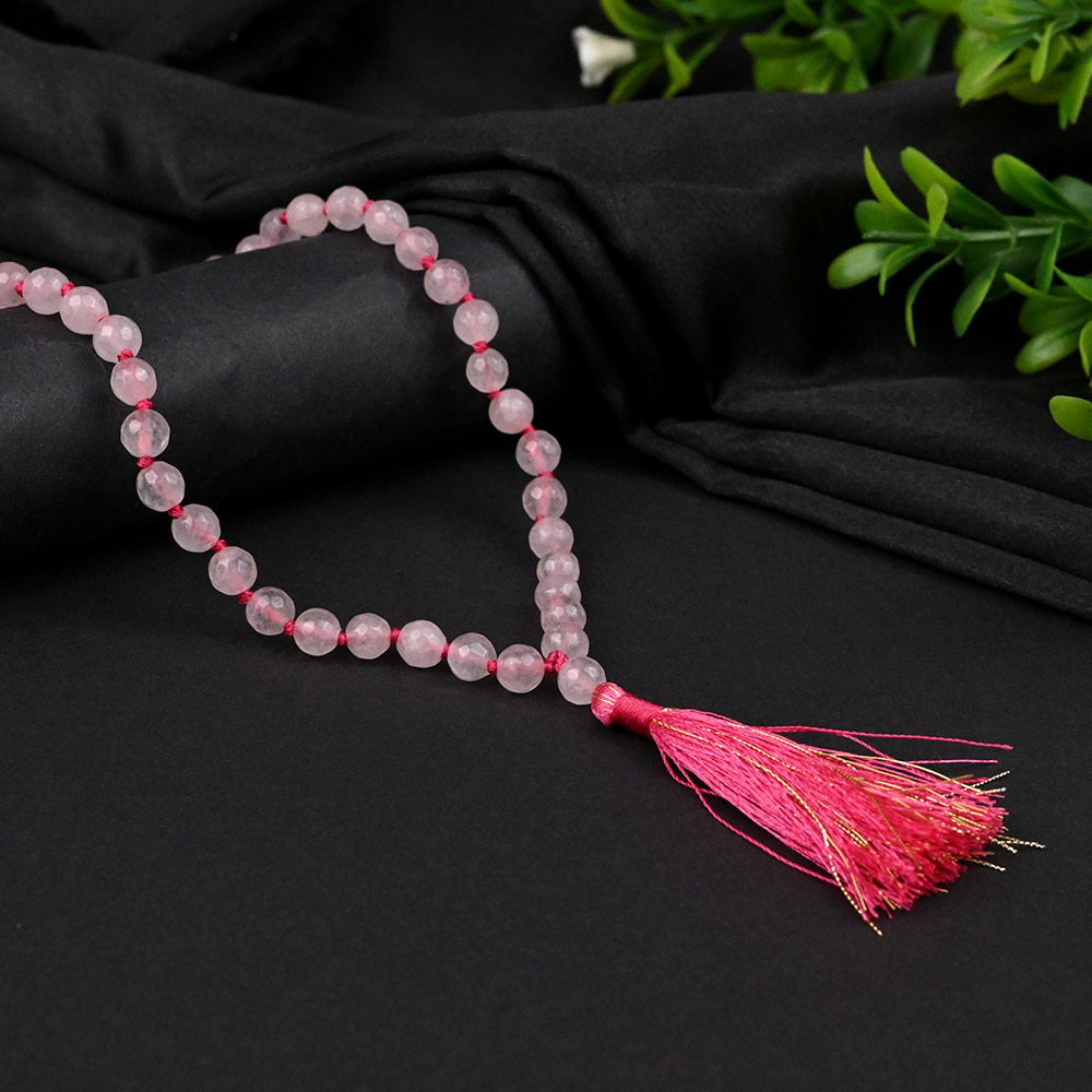 Rose Quartz Faceted Beads Knotted Mala