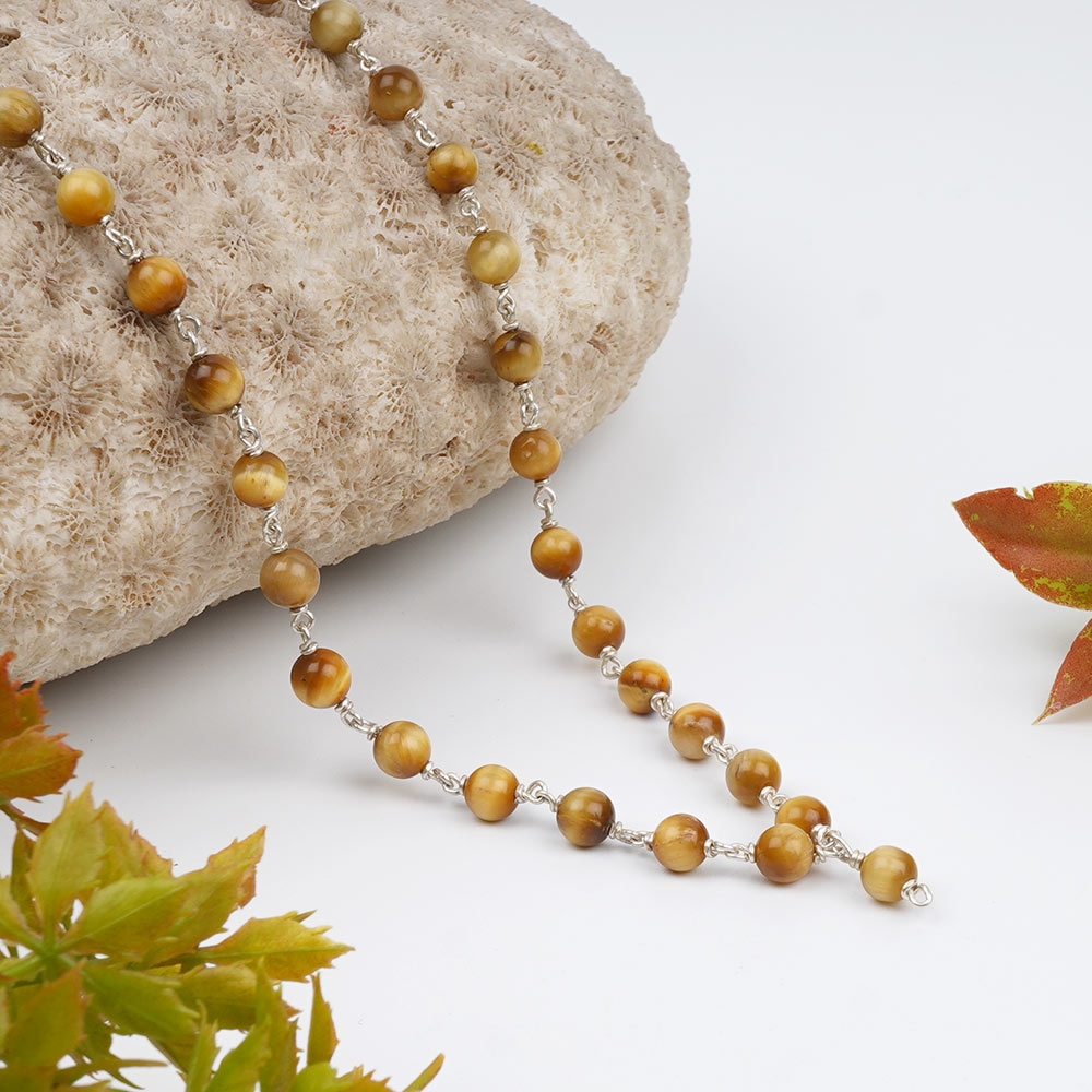 Brown Cat's Eye 925 Silver Wire Mala