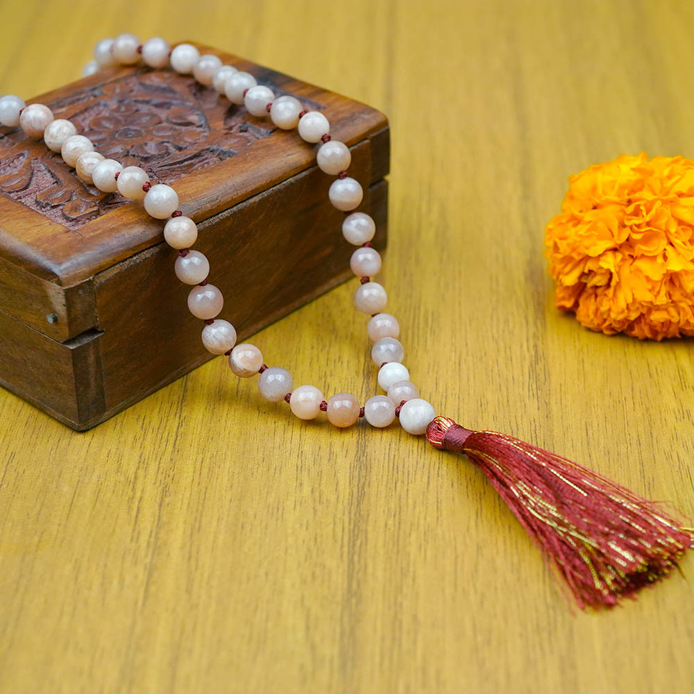 Natural Sunstone Knotted Mala