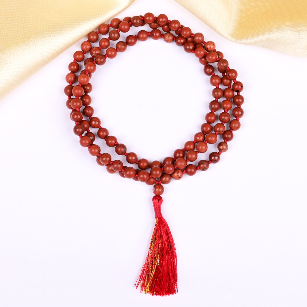 Natural Red Jasper Mala - 6 mm