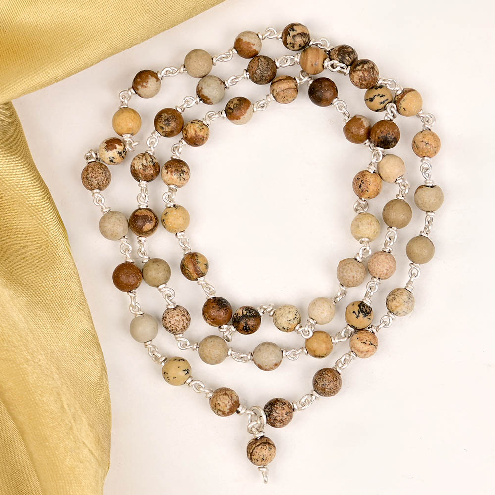 Picture Jasper 925 Silver Wire Mala - 6 mm