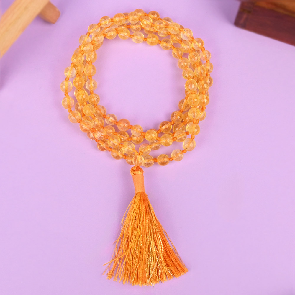 Yellow Citrine Faceted Beads Mala - 6 mm