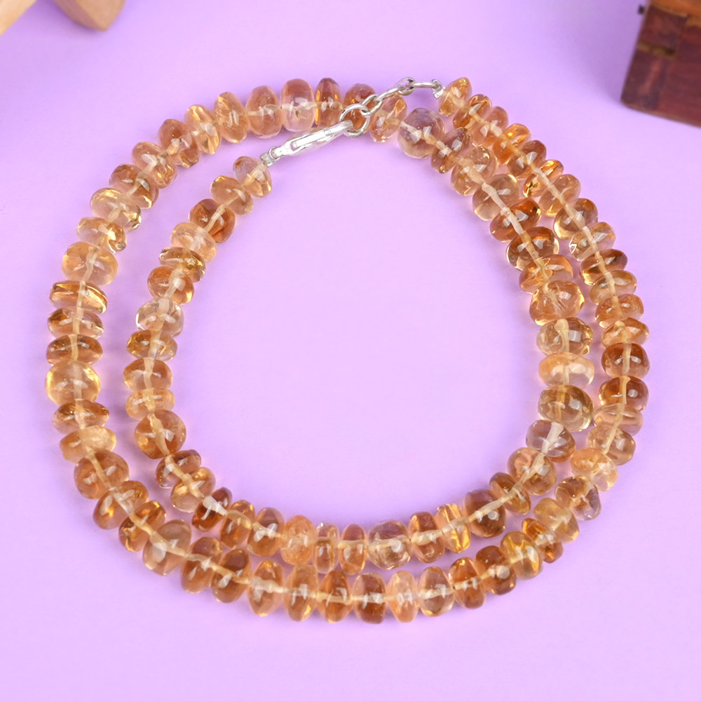 Yellow Citrine Button Beads Necklace - 8 x 10 mm
