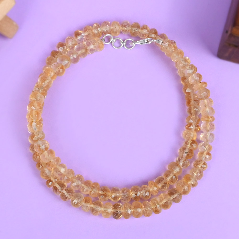 Yellow Citrine Faceted Button Beads Necklace - 6 mm