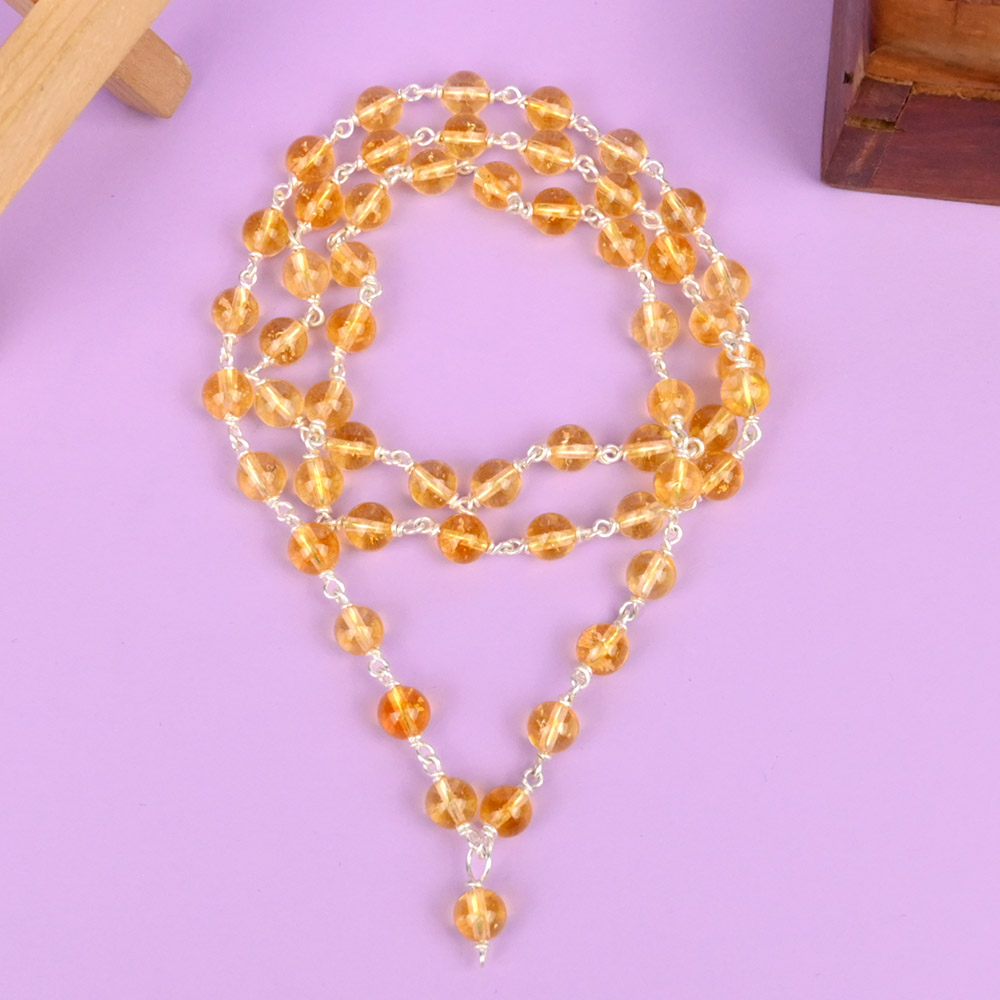 Yellow Citrine 925 Silver Wire Mala - 6 mm