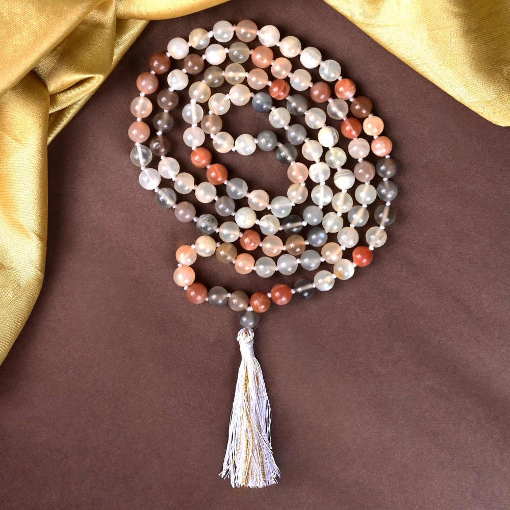 Multicolour Moonstone Beads Mala - 8 mm