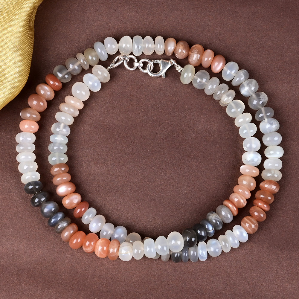 Multicolour Moonstone Button Beads Necklace - 8 mm