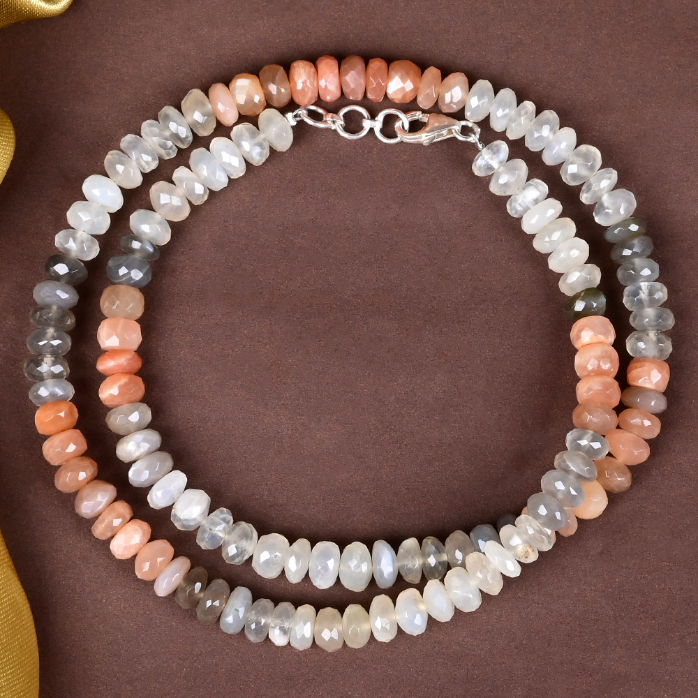 Multicolour Moonstone Faceted Beads Necklace - 8 mm