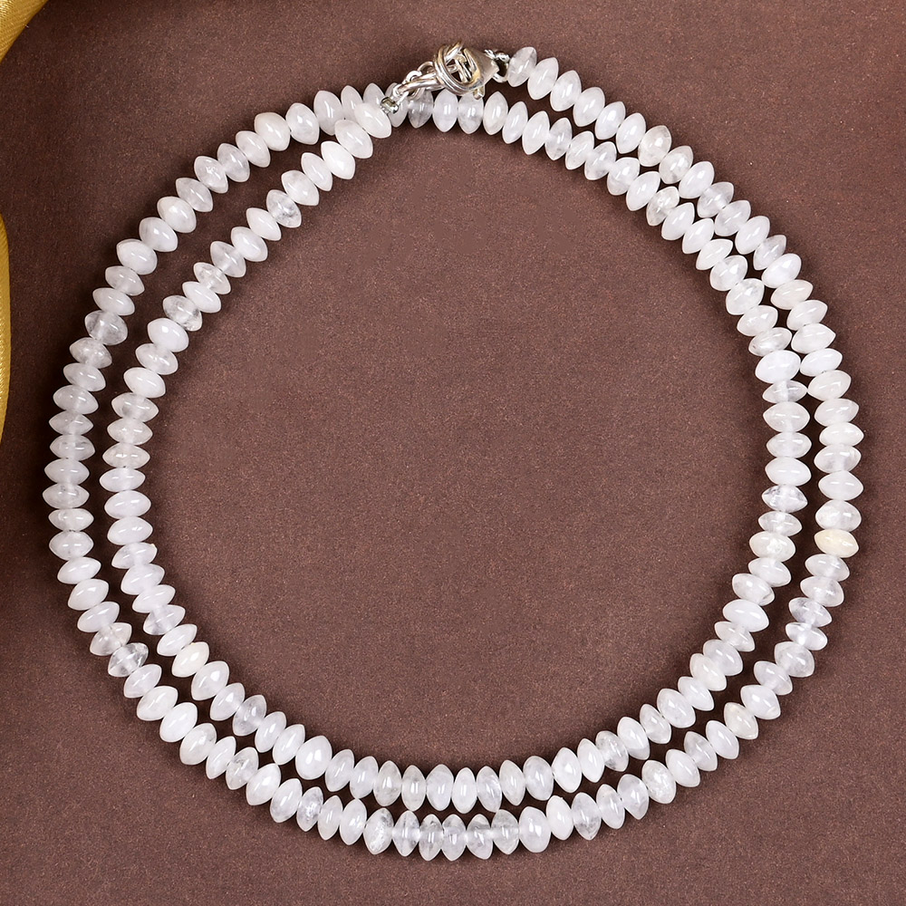 Rainbow Moonstone Elliptical Beads Necklace - 5 mm