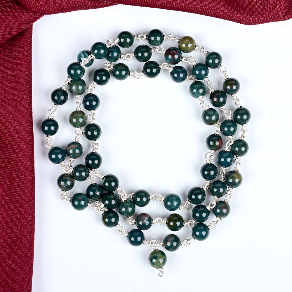 Natural Bloodstone 925 Silver Wire Mala - 6 mm