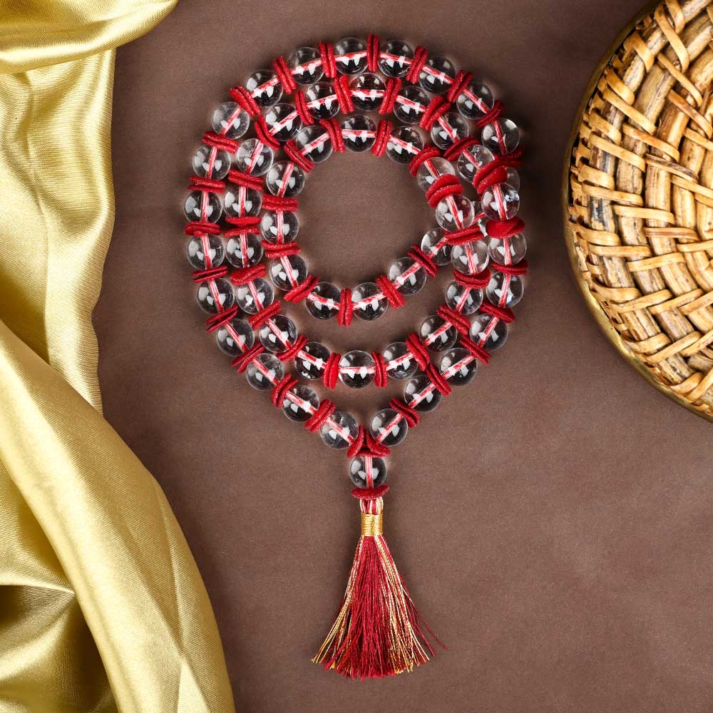 Sphatik Crystal Quartz Woolen Spacers Mala - 10 mm