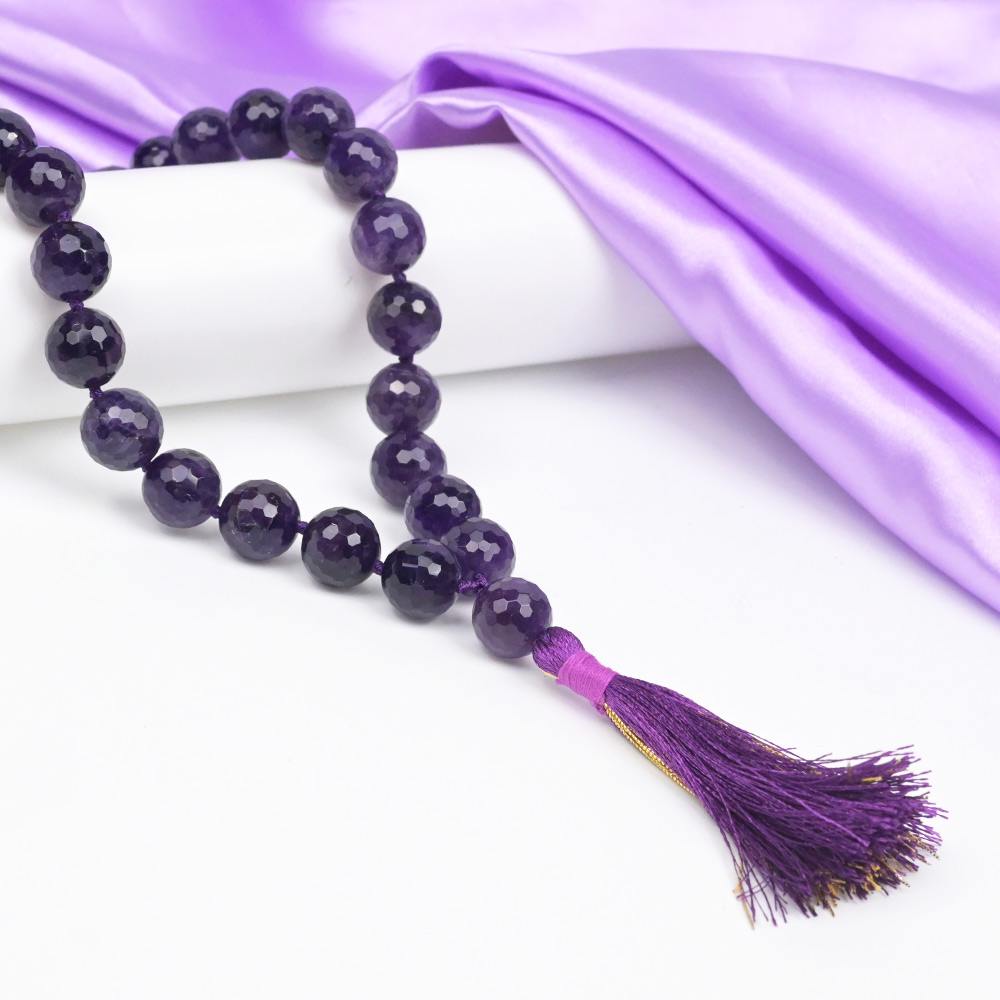Amethyst Faceted Beads Knotted Mala