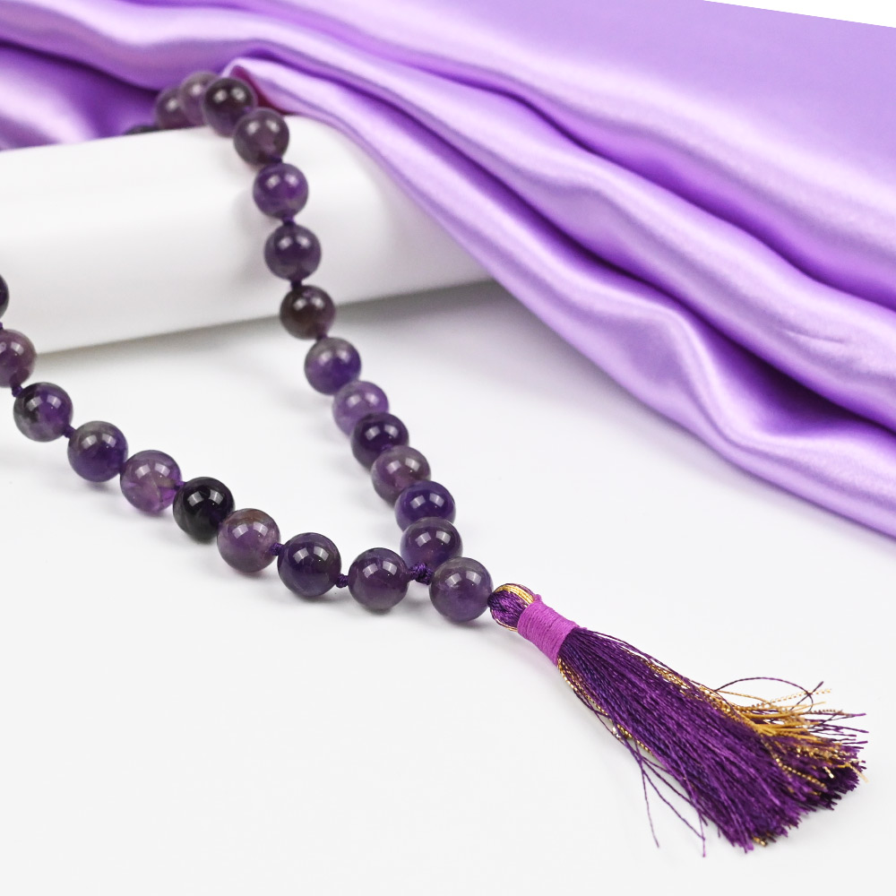 Amethyst Round Beads Knotted Mala