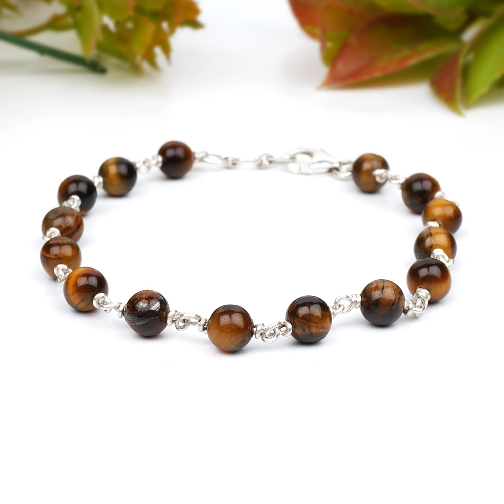 Tiger Eye 925 Silver Wire Bracelet