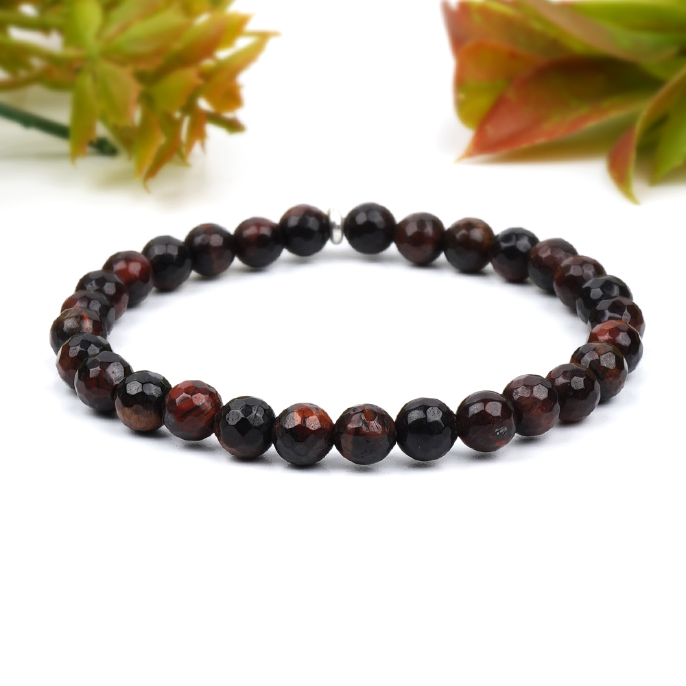 Red Tiger Eye Faceted Beads Bracelet
