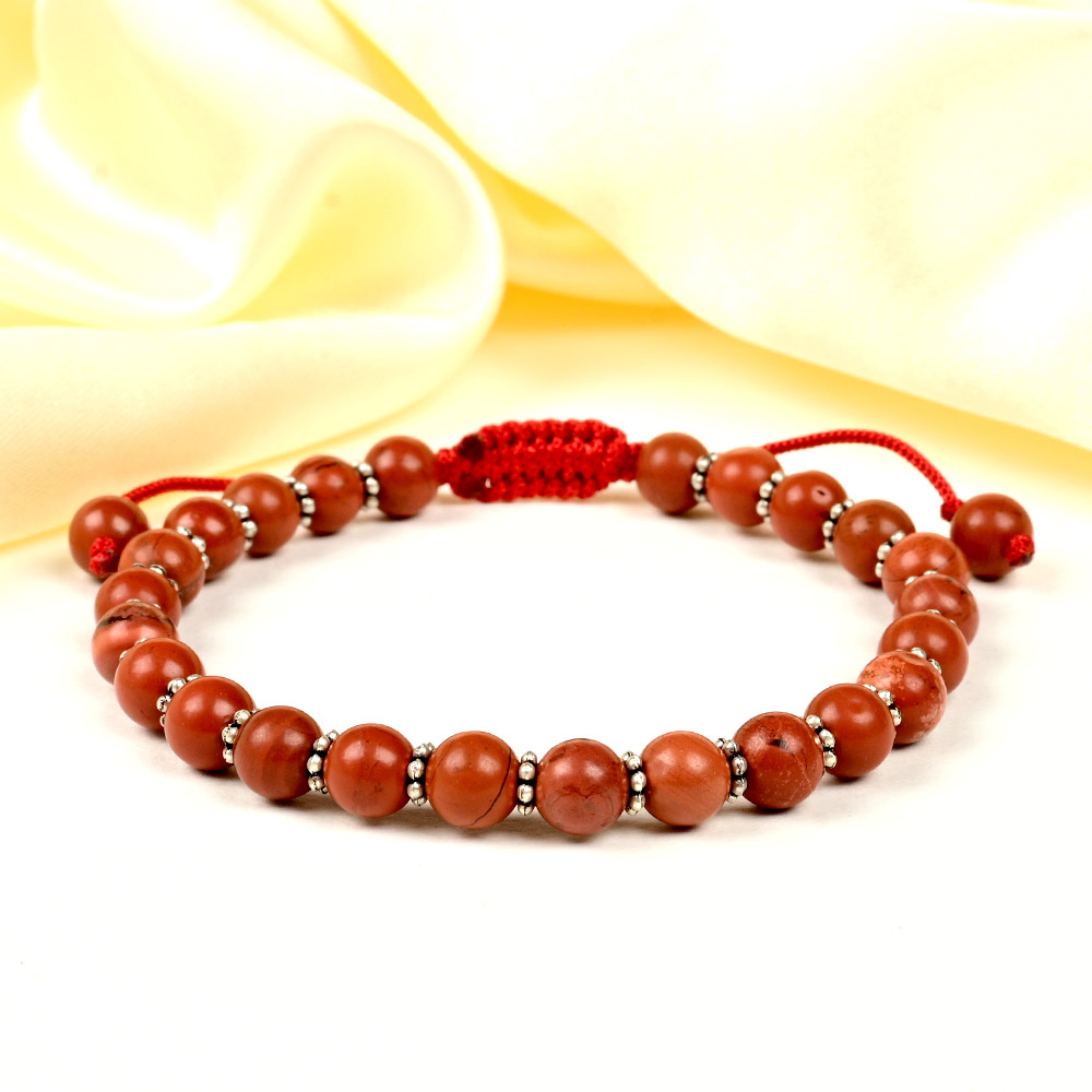 Red Jasper Silver Chakri Adjustable Bracelet - 6 mm
