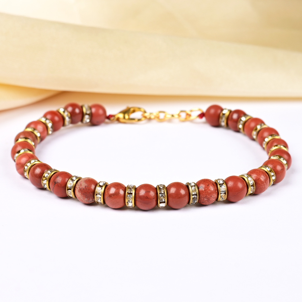 Red Jasper Diamond Chakri Bracelet - 6 mm