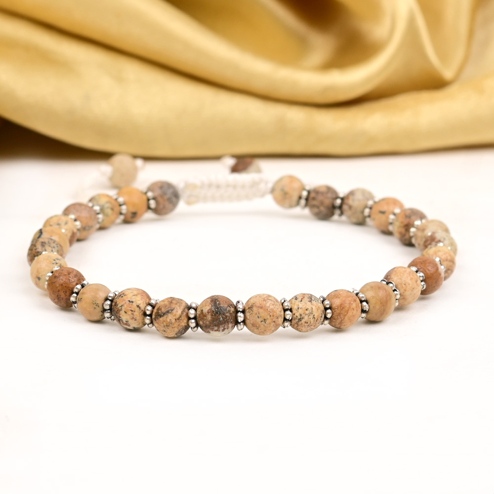 Picture Jasper Silver Chakri Adjustable Bracelet - 6 mm