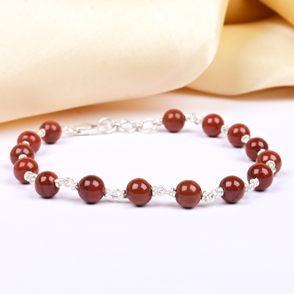 Red Jasper 925 Silver Wire Bracelet - 6 mm