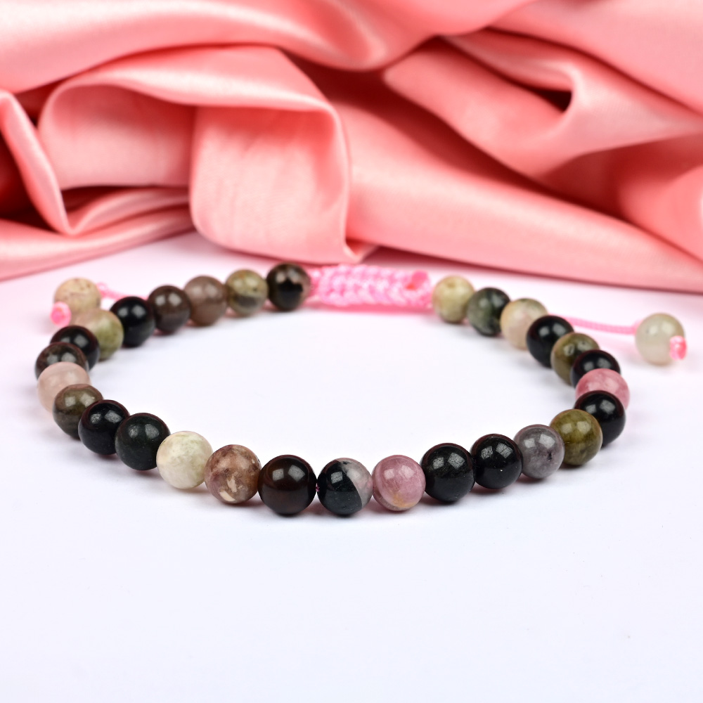 Multi Tourmaline Adjustable Thread Bracelet - 6 mm