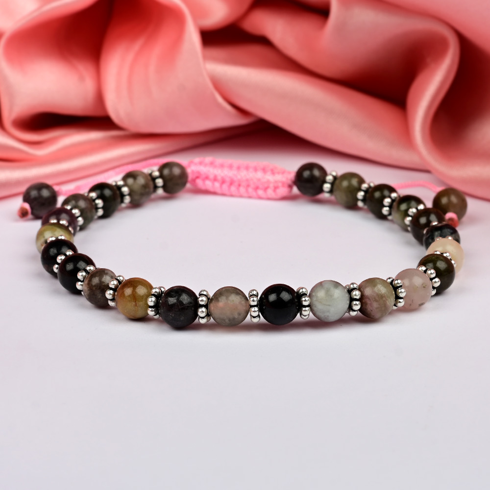 Multi Tourmaline 925 Silver Chakri Bracelet - 6 mm
