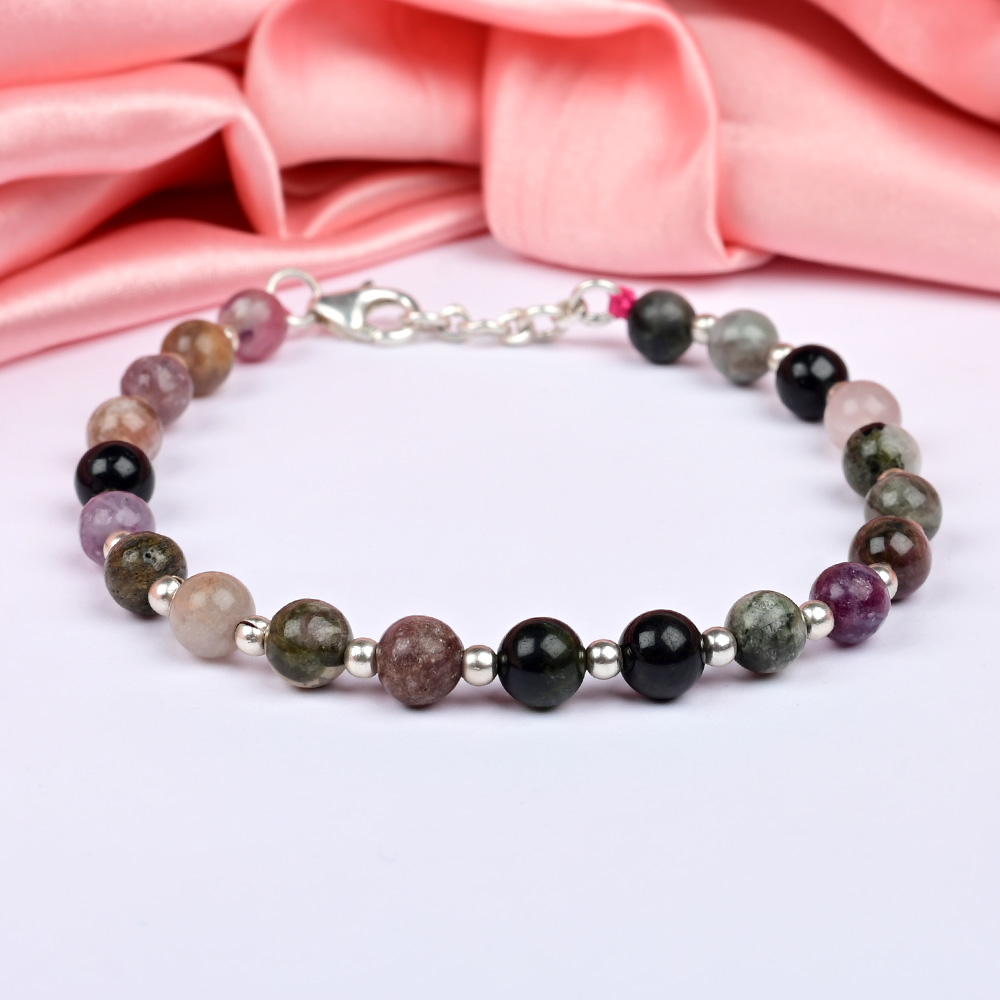 Multi Tourmaline 925 Silver Balls Bracelet - 6 mm